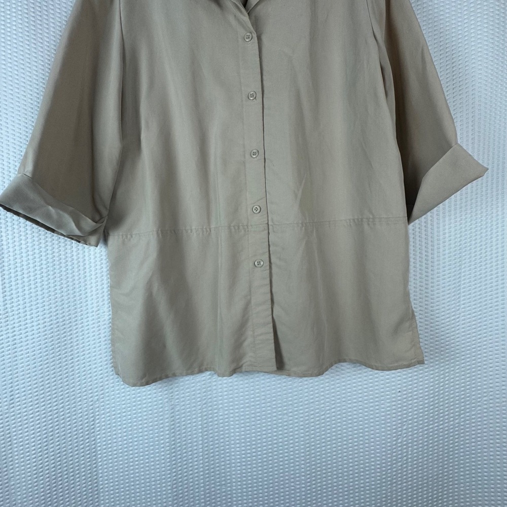 Jaclyn Smith Classic Womens Button Down Shirt 3/4 Sleeve Tan Large - Picture 3 of 10